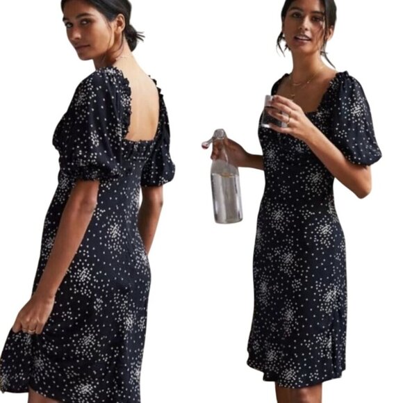 Anthropologie NWT Juliette Knee Length Dress Black White Heart Starburts Size Lp - Picture 8 of 14